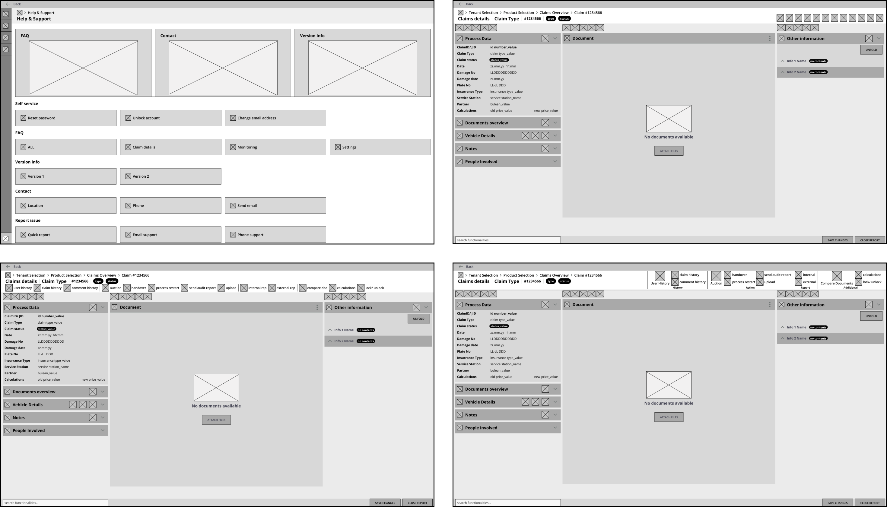Wireframe screens