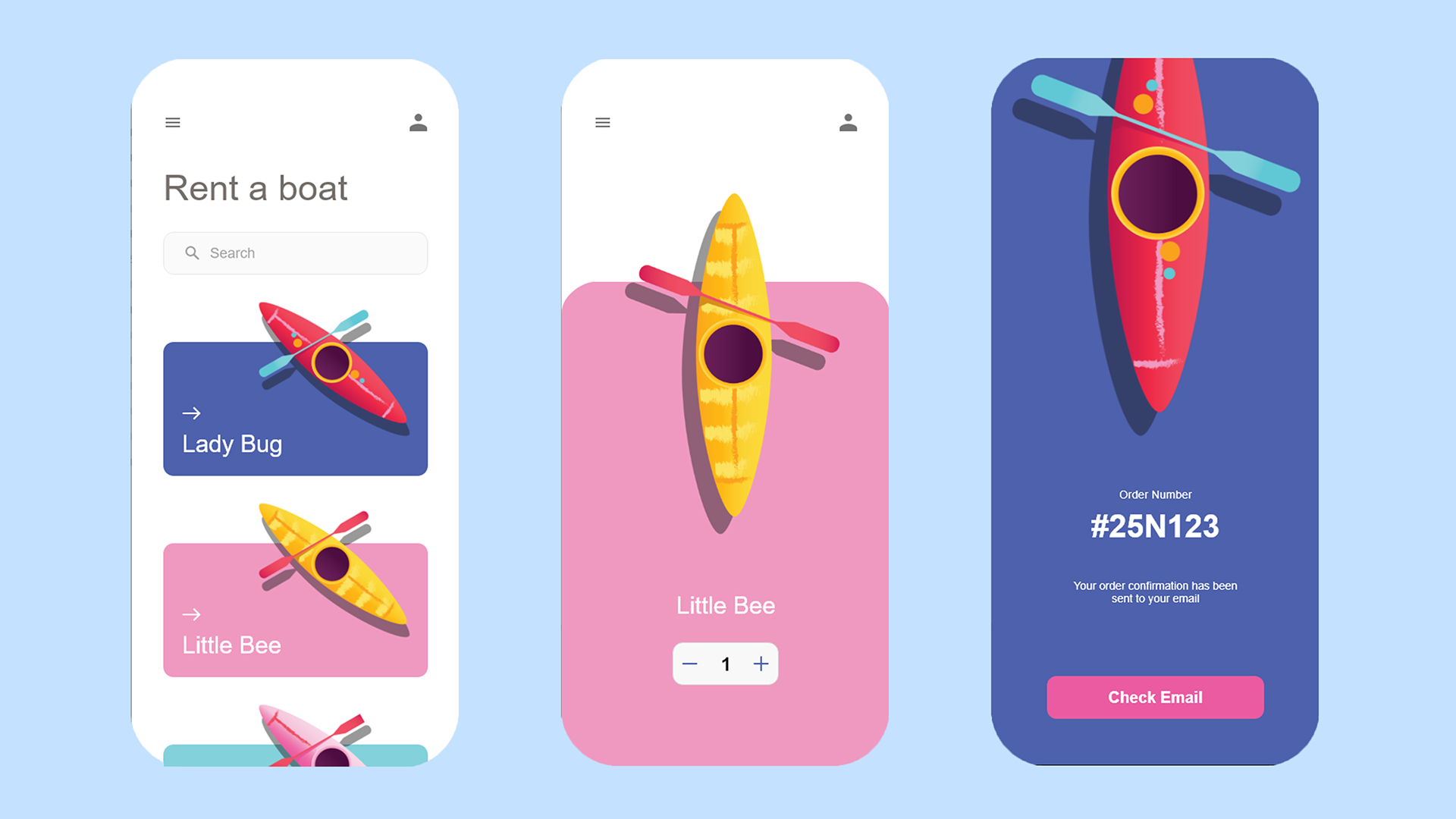 Rent a Boat interaction design screens